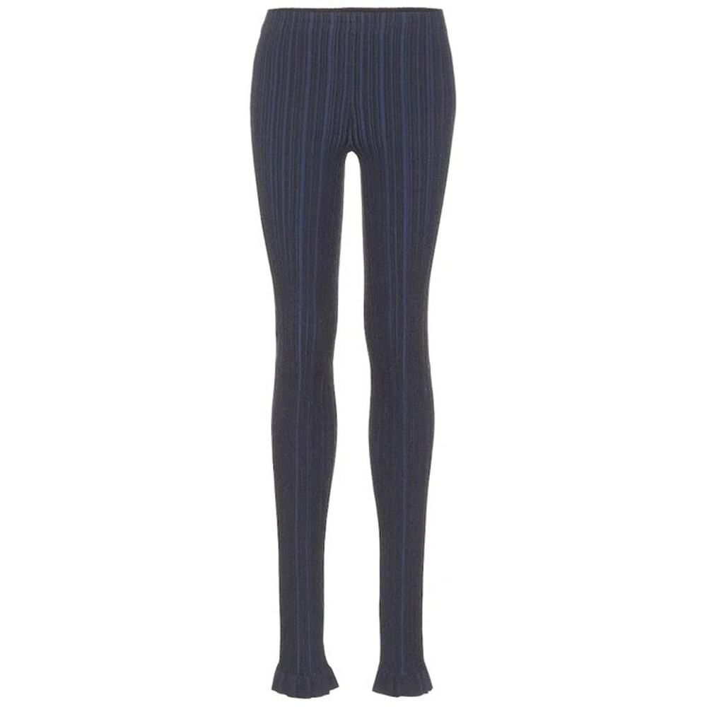 ACNE STUDIOS Ribbed-Knit Cotton-Blend Leggings Midnight Blue - XXS